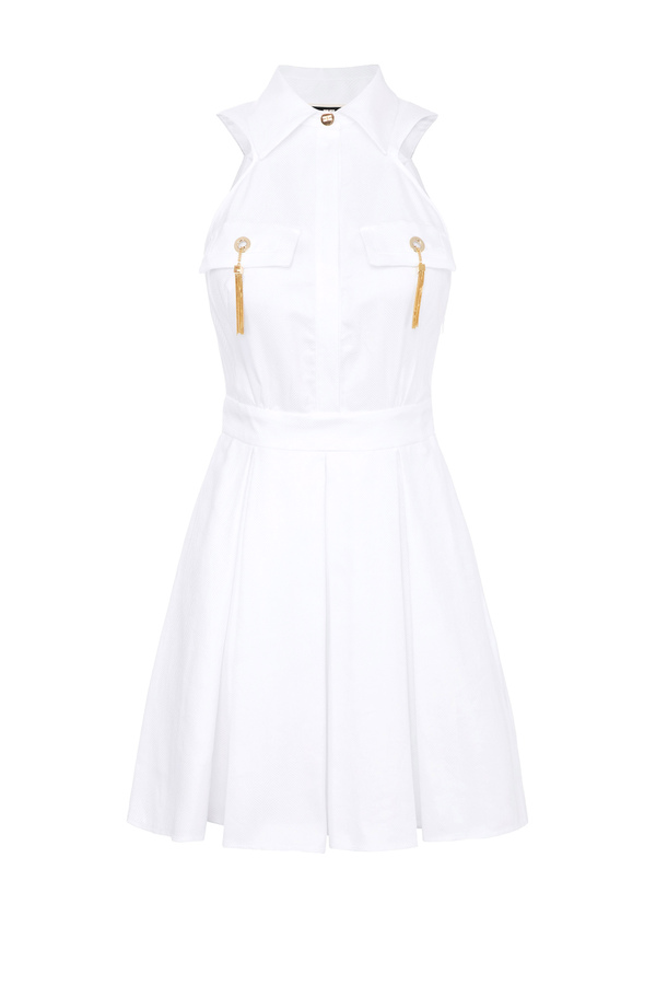 Short sleeveless dress in chevron weave cotton - Elisabetta Franchi® Outlet