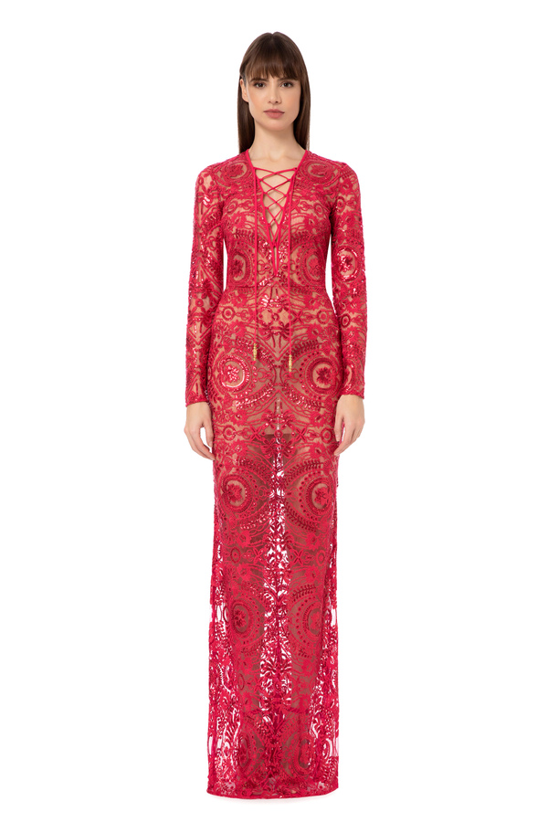 Red Carpet-Kleid aus Pailletten-Spitze - Elisabetta Franchi® Outlet