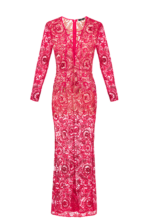 Red carpet lace dress with sequins - Elisabetta Franchi® Outlet