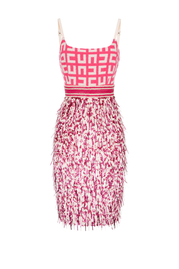 Midi-Kleid aus Jacquard-Tweed mit Stickerei - Elisabetta Franchi® Outlet