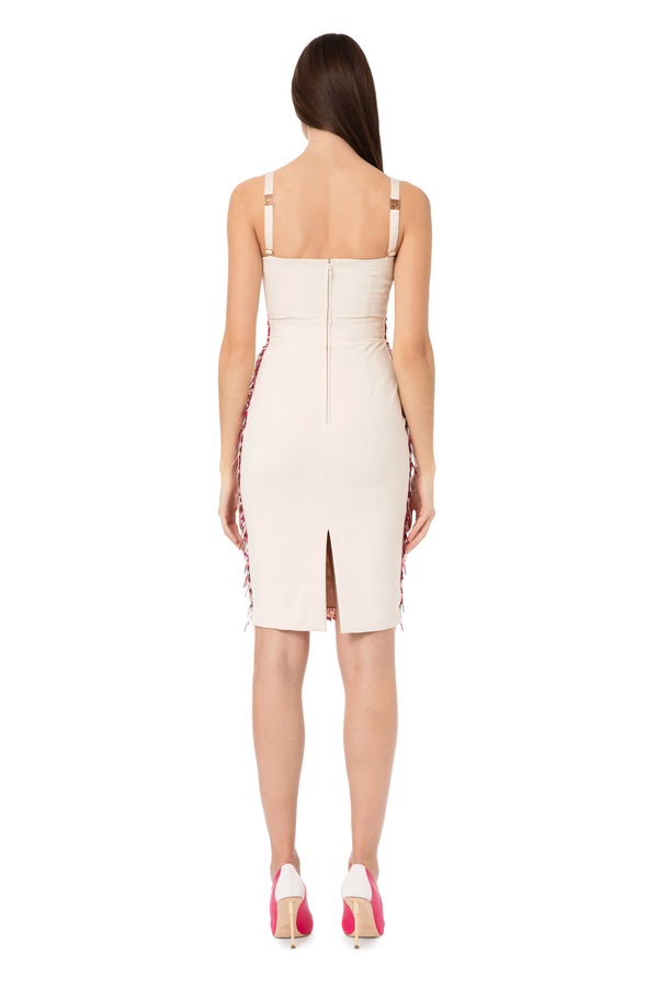 Calf-length dress in jacquard tweed with embroidery - Elisabetta Franchi® Outlet