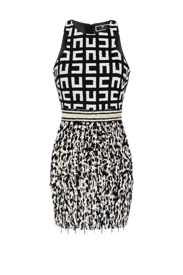Jacquard tweed and embroidery mini dress - Elisabetta Franchi® Outlet