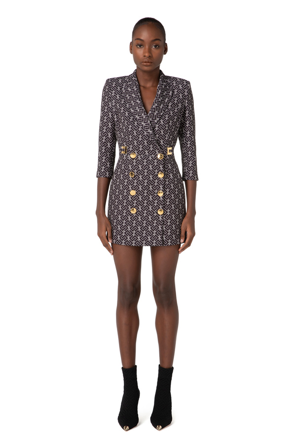 Coat dress in double layer printed crêpe fabric - Elisabetta Franchi® Outlet