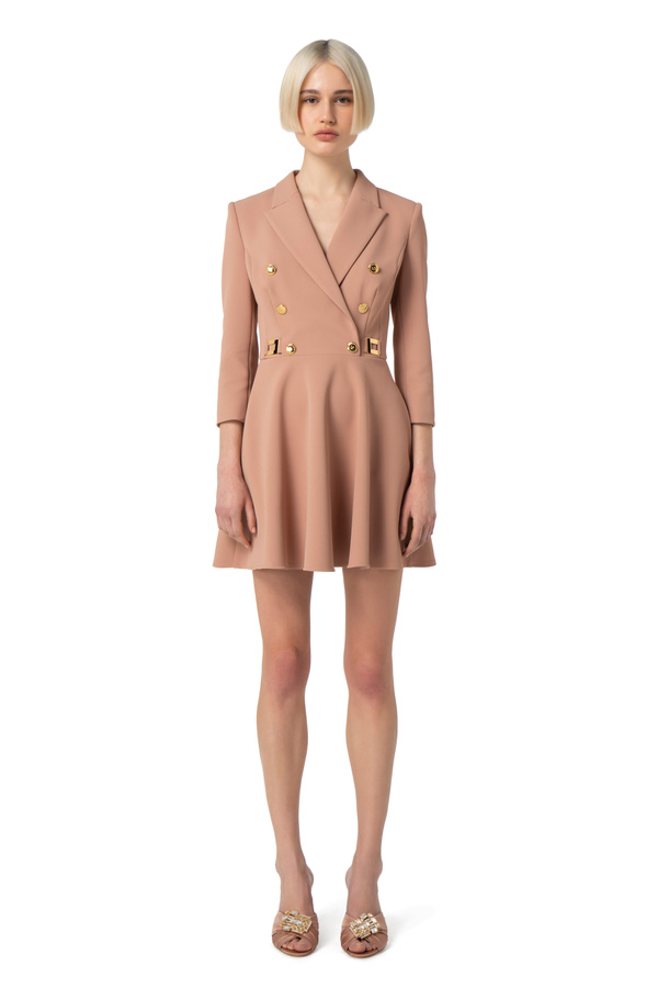 Coat dress in double layer crêpe fabric with gored skirt - Elisabetta Franchi® Outlet