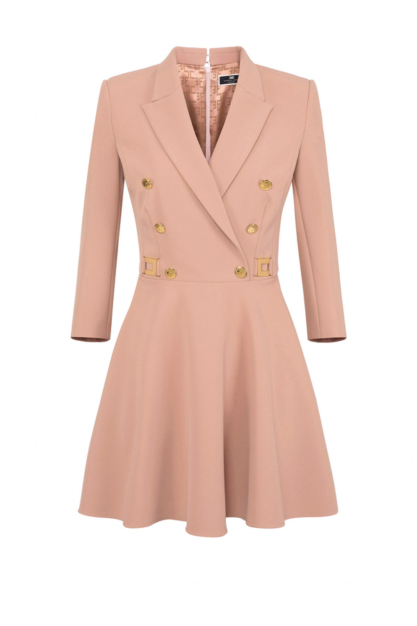 Coat dress in double layer crêpe fabric with gored skirt - Elisabetta Franchi® Outlet