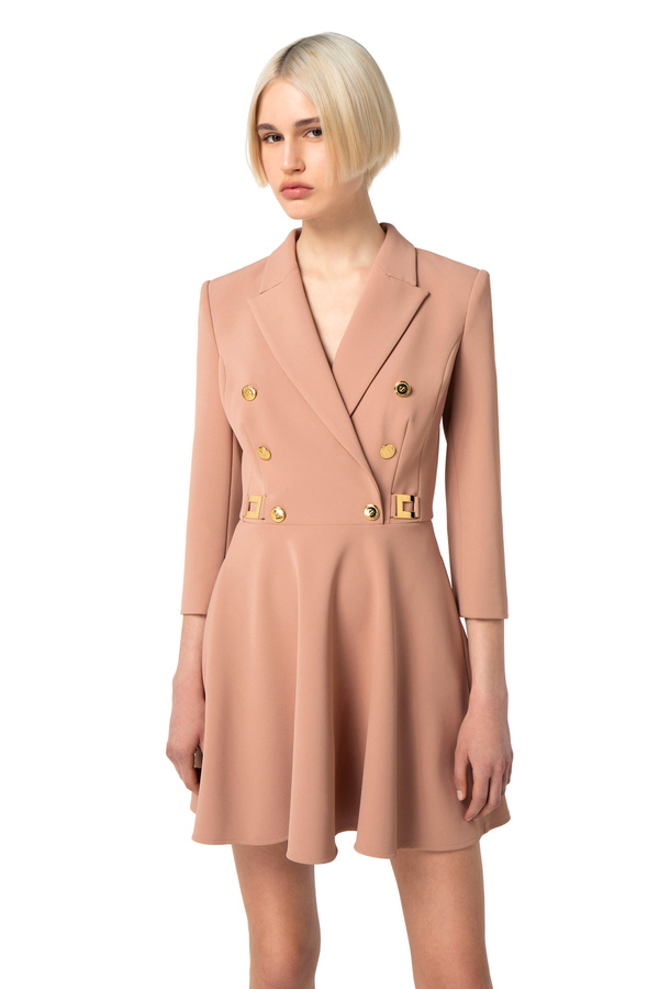 Coat dress in double layer crêpe fabric with gored skirt - Elisabetta Franchi® Outlet