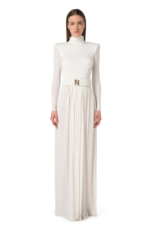 Red Carpet dress in jersey with embossed embroidery - Elisabetta Franchi® Outlet