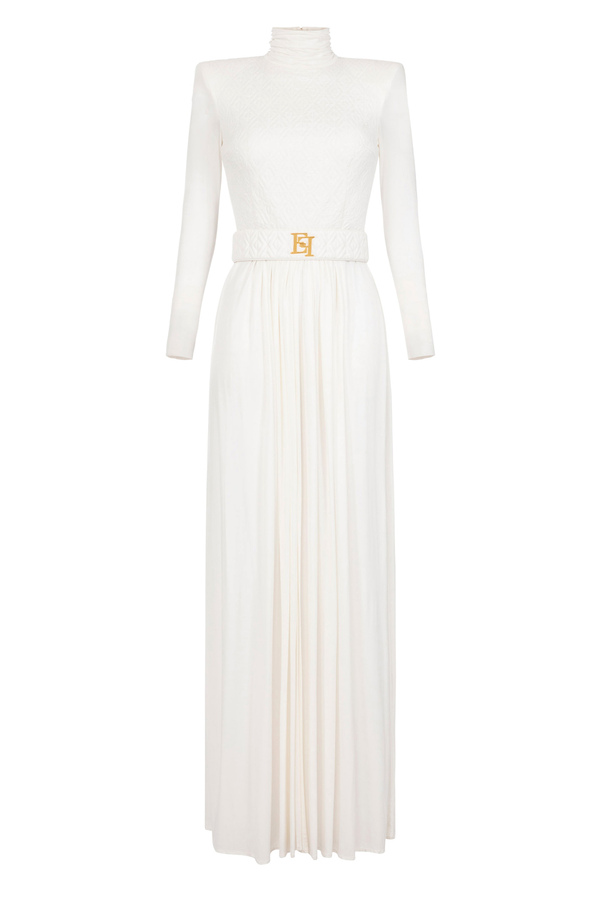 Red Carpet dress in jersey with embossed embroidery - Elisabetta Franchi® Outlet