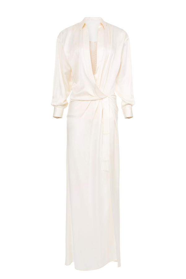 Red carpet silk dress with embroidered body - Elisabetta Franchi® Outlet
