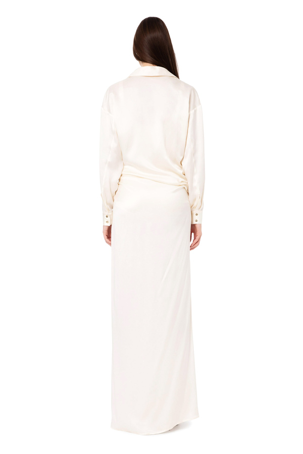 Red carpet silk dress with embroidered body - Elisabetta Franchi® Outlet