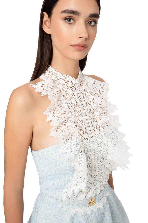 Mini dress with lace ascot tie - Elisabetta Franchi® Outlet