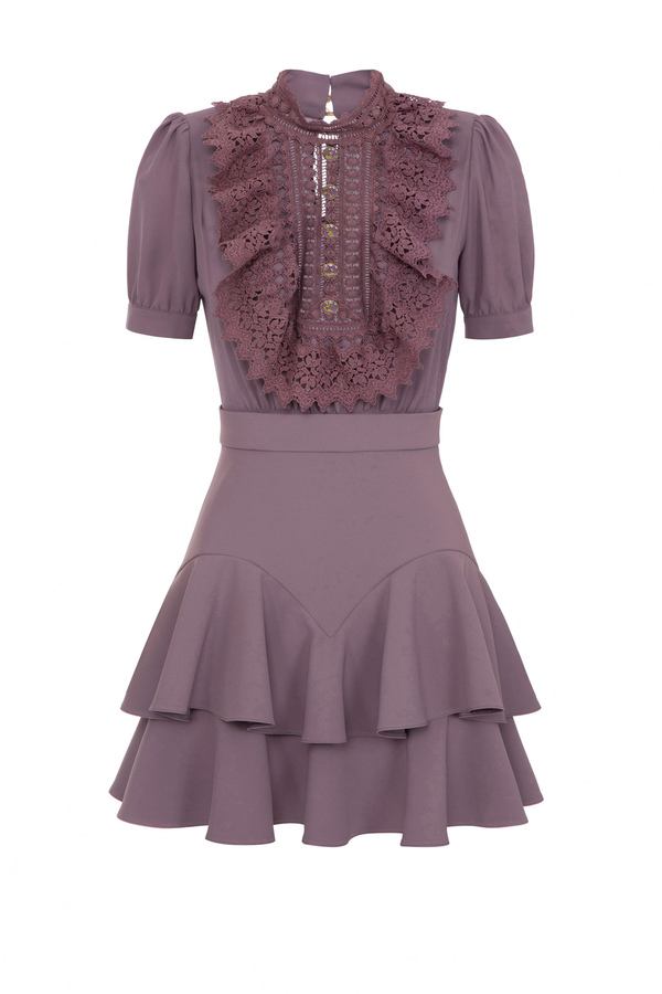 Miniabito in georgette e pizzo crochet - Elisabetta Franchi® Outlet