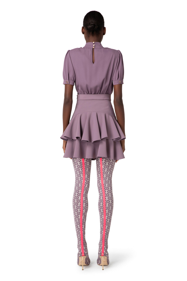 Mini-dress in georgette fabric and crochet lace - Elisabetta Franchi® Outlet