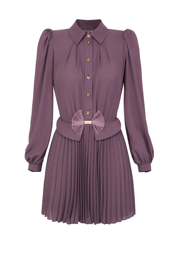 Mini-Hemdblusenkleid aus Georgette mit Schleife - Elisabetta Franchi® Outlet