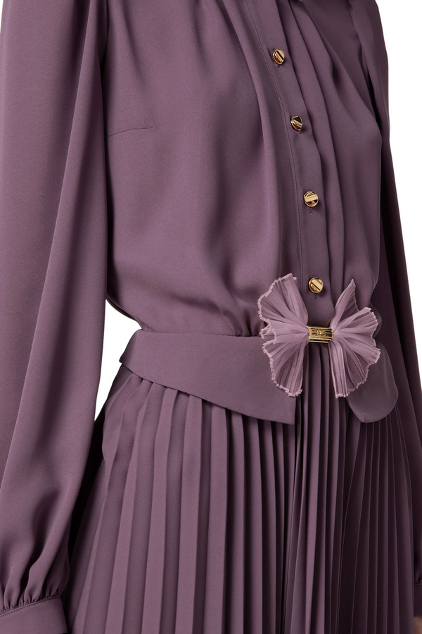 Mini-Hemdblusenkleid aus Georgette mit Schleife - Elisabetta Franchi® Outlet