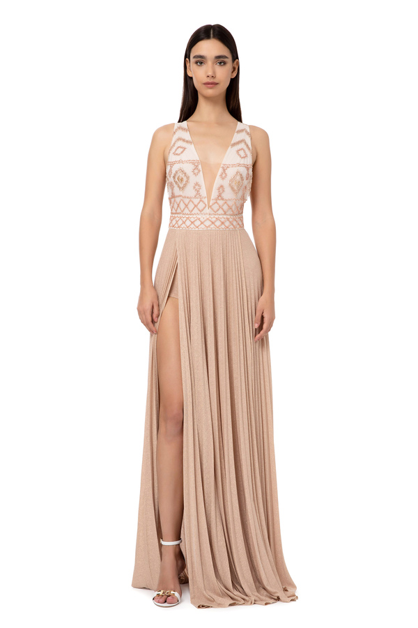 Red carpet dress with rhombus embroidery - Elisabetta Franchi® Outlet