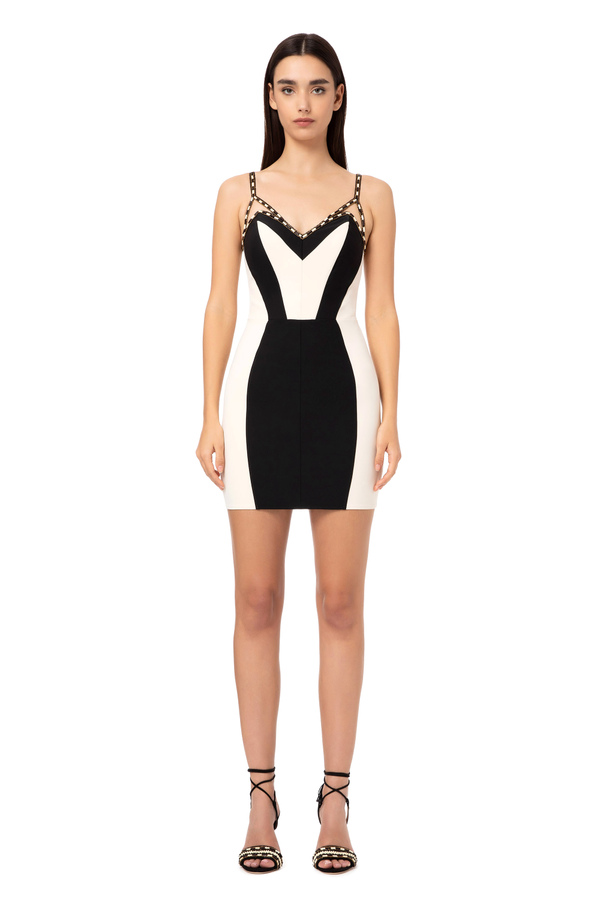 Two-tone mini dress with embroidery - Elisabetta Franchi® Outlet