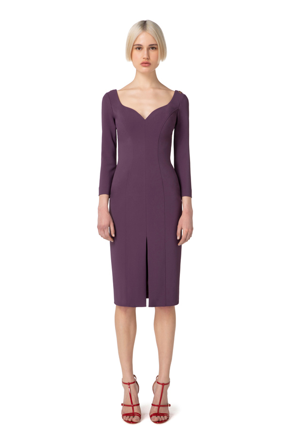 Vestido tubo a media pierna de doble crepé - Elisabetta Franchi® Outlet