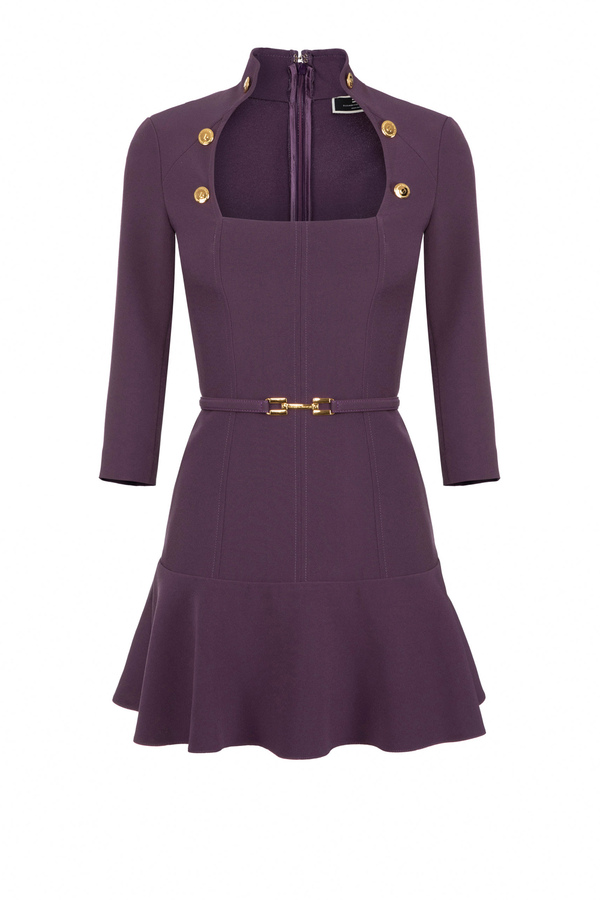 Stretch crêpe mini-dress with horsebit belt - Elisabetta Franchi® Outlet