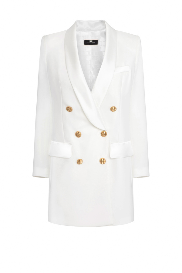 Mantelkleid aus Crêpe mit glänzendem Revers - Elisabetta Franchi® Outlet