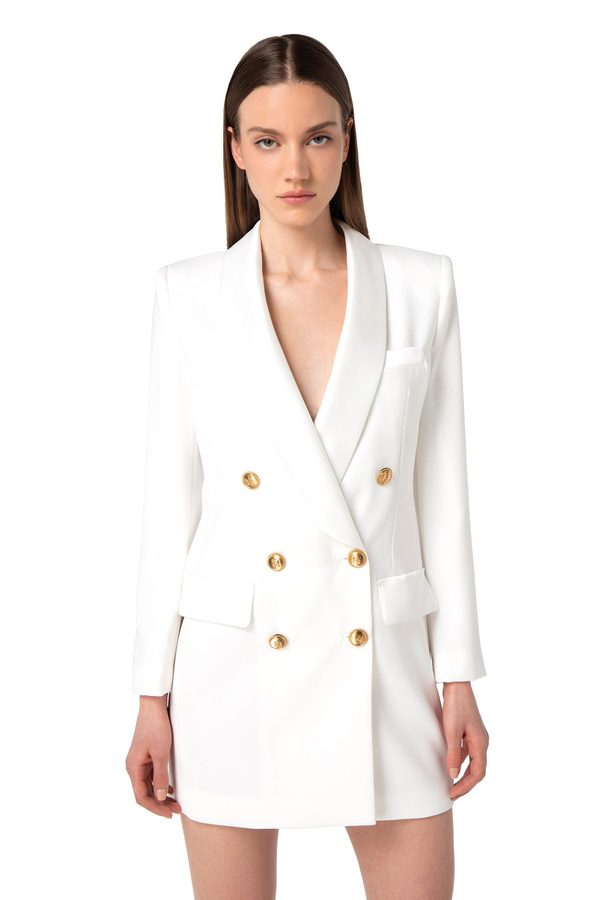 Mantelkleid aus Crêpe mit glänzendem Revers - Elisabetta Franchi® Outlet