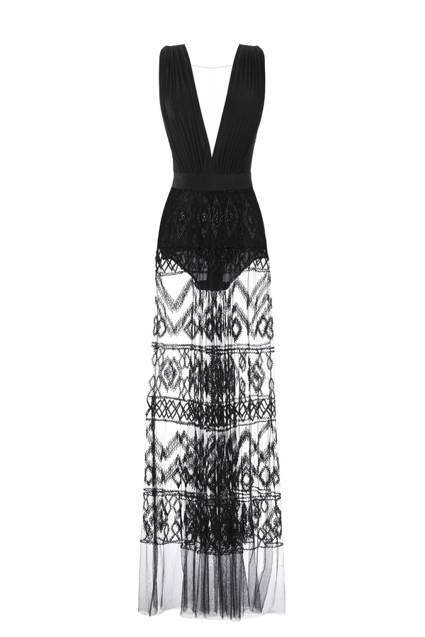 Red carpet dress with rhombus embroidery skirt - Elisabetta Franchi® Outlet