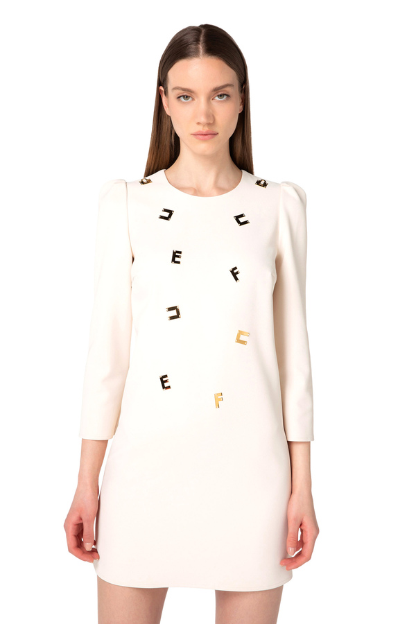 Minikleid aus doppellagigem Crêpe mit Lettering - Elisabetta Franchi® Outlet