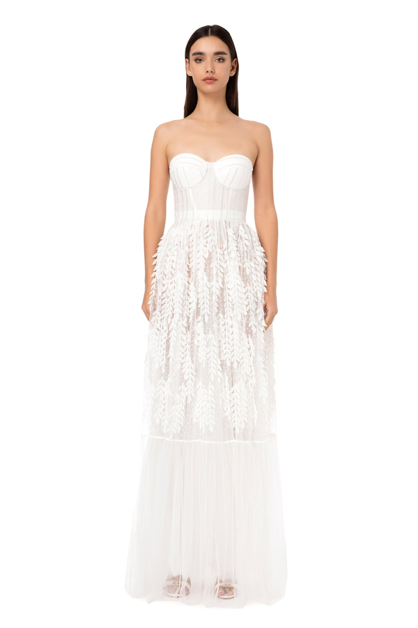 Red carpet dress with embroidered bustier top - Elisabetta Franchi® Outlet