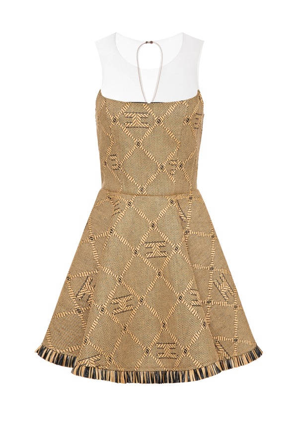 Raffia mini dress with diamond pattern - Elisabetta Franchi® Outlet