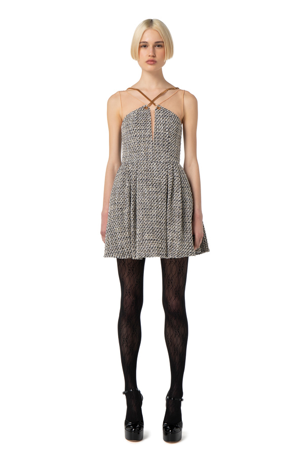 Miniabito in tweed lurex con catena - Elisabetta Franchi® Outlet