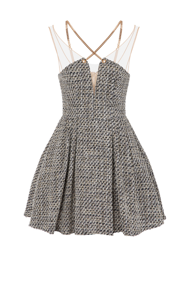 Miniabito in tweed lurex con catena - Elisabetta Franchi® Outlet