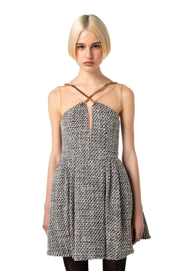 Miniabito in tweed lurex con catena - Elisabetta Franchi® Outlet