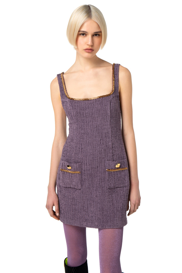 Tweed mini-dress with chain - Elisabetta Franchi® Outlet