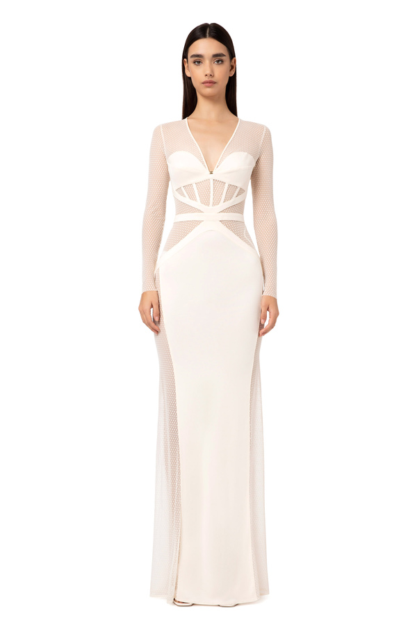 Red carpet cut out dress in tulle - Elisabetta Franchi® Outlet