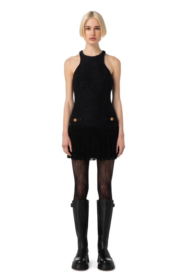 Miniabito in tweed con frange - Elisabetta Franchi® Outlet