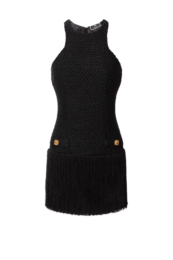Miniabito in tweed con frange - Elisabetta Franchi® Outlet