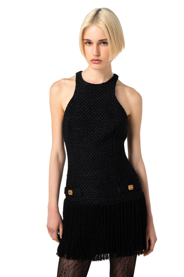 Miniabito in tweed con frange - Elisabetta Franchi® Outlet