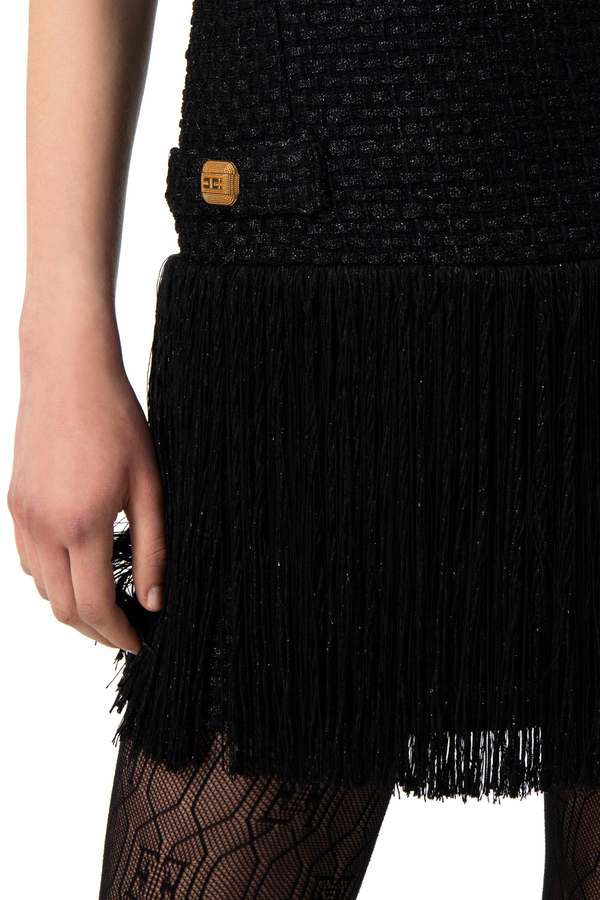 Miniabito in tweed con frange - Elisabetta Franchi® Outlet