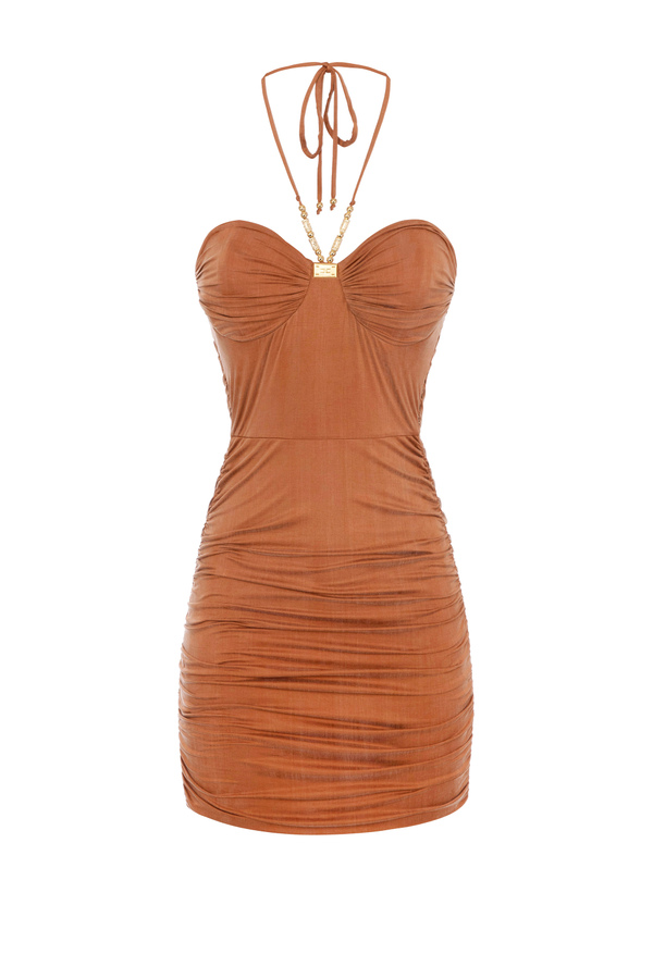Cupro jersey mini dress with necklace accessory - Elisabetta Franchi® Outlet