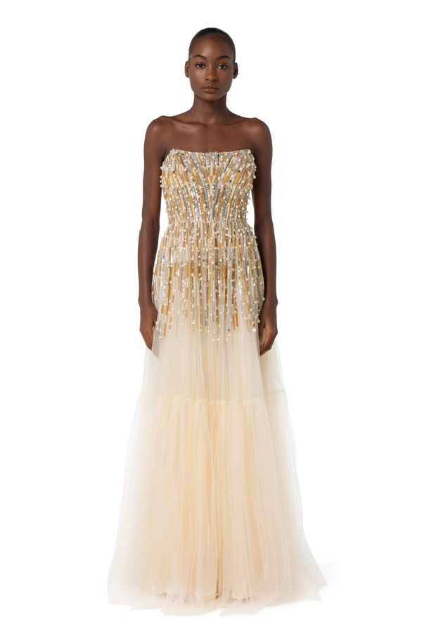 Red Carpet dress with sequins and pearls - Elisabetta Franchi® Outlet