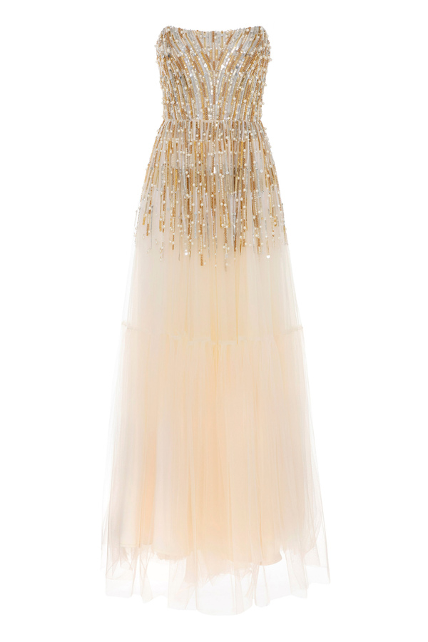 Red Carpet dress with sequins and pearls - Elisabetta Franchi® Outlet