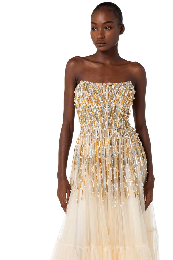 Red Carpet dress with sequins and pearls - Elisabetta Franchi® Outlet