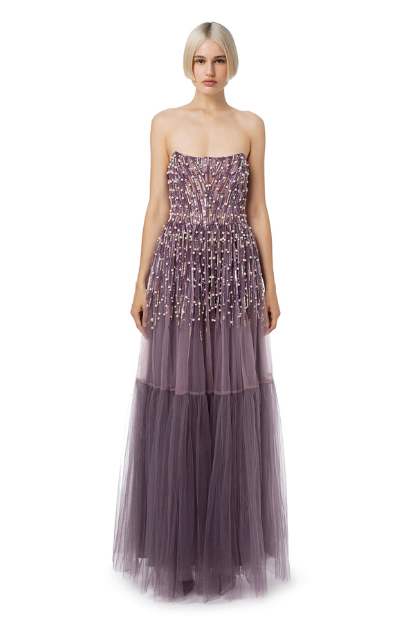 Red Carpet dress with sequins and pearls - Elisabetta Franchi® Outlet