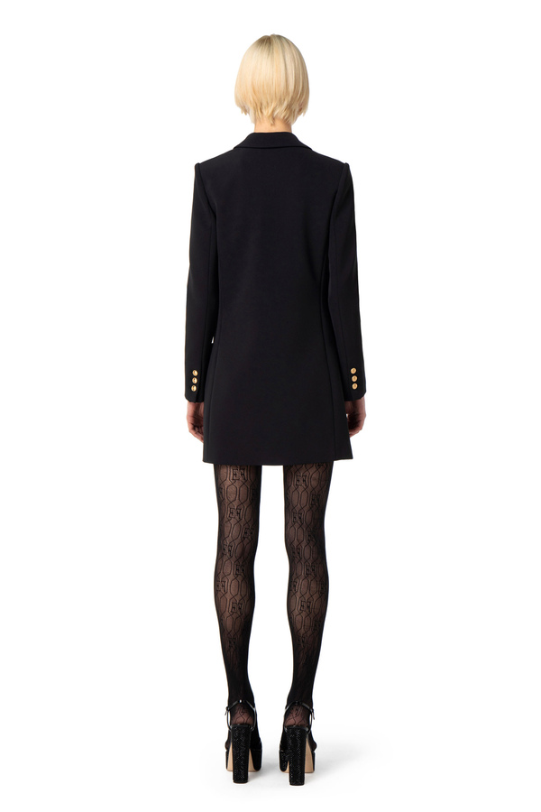 Coat dress in double layer crêpe fabric with embroidered pockets - Elisabetta Franchi® Outlet