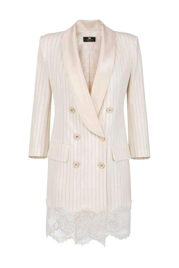 Robe-manteau en laine froide avec dentelle - Elisabetta Franchi® Outlet