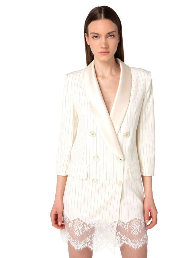 Robe-manteau en laine froide avec dentelle - Elisabetta Franchi® Outlet