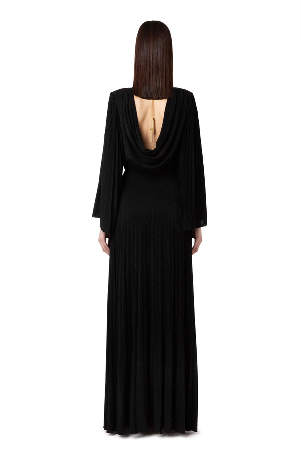 Red carpet dress in lurex jerseywith pleated sleeves - Elisabetta Franchi® Outlet