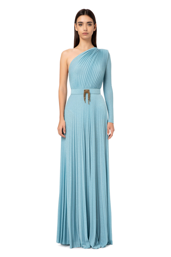 One-shoulder red carpet dress with belt - Elisabetta Franchi® Outlet