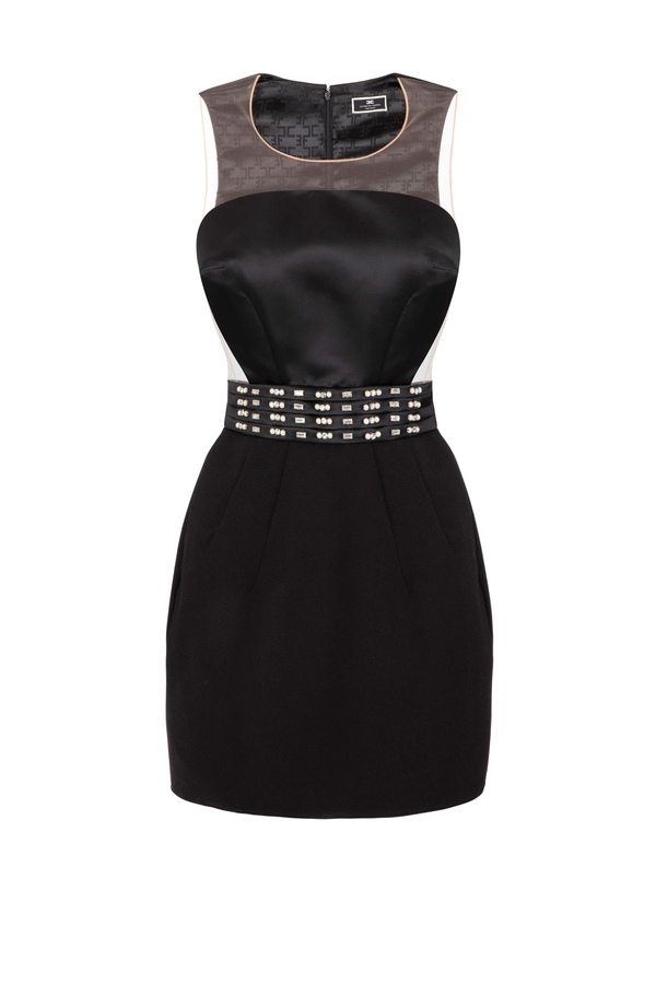Mini-dress in crêpe fabric with tulle - Elisabetta Franchi® Outlet
