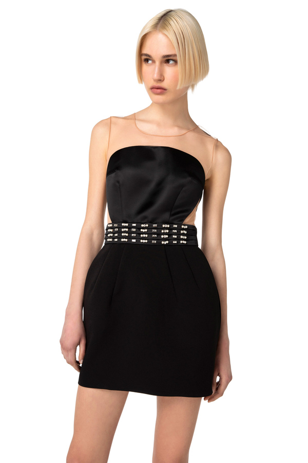 Mini-dress in crêpe fabric with tulle - Elisabetta Franchi® Outlet